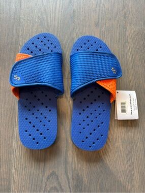 Showaflops -Adjustable Men's Blue & Orange Slide Sandals with Breathable Footbed